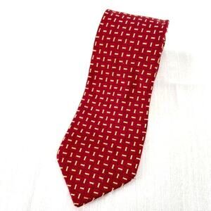 PIERRE BALMAIN COUTURE Red Gold Geometric Design Silk Tie